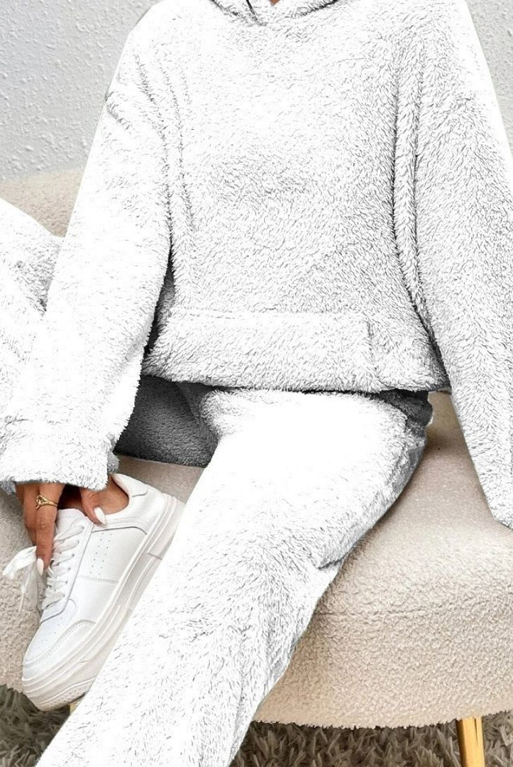 Lumina Wear Alexa cozy hooded two-piece lounge set with flattering fit, soft fabric, and casual style for comfortable home wear.