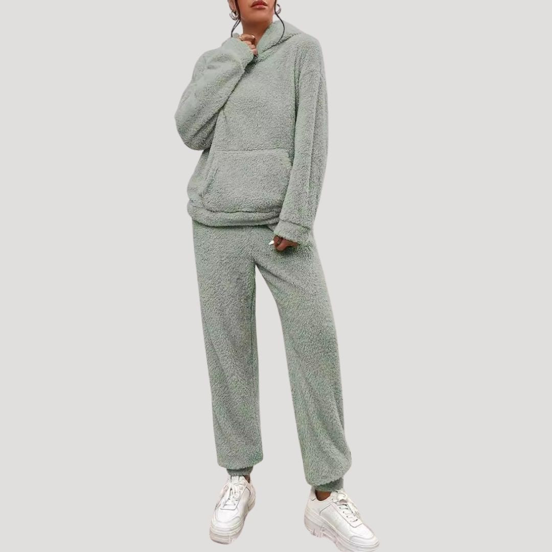 Lumina Wear Alexa cozy hooded two-piece lounge set with flattering fit, soft fabric, and comfortable fit for relaxing at home.