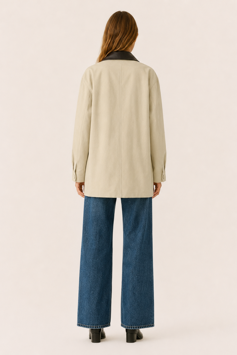 A beige barn jacket with a contrast collar from Lumina Wear, featuring a relaxed fit and casual style.