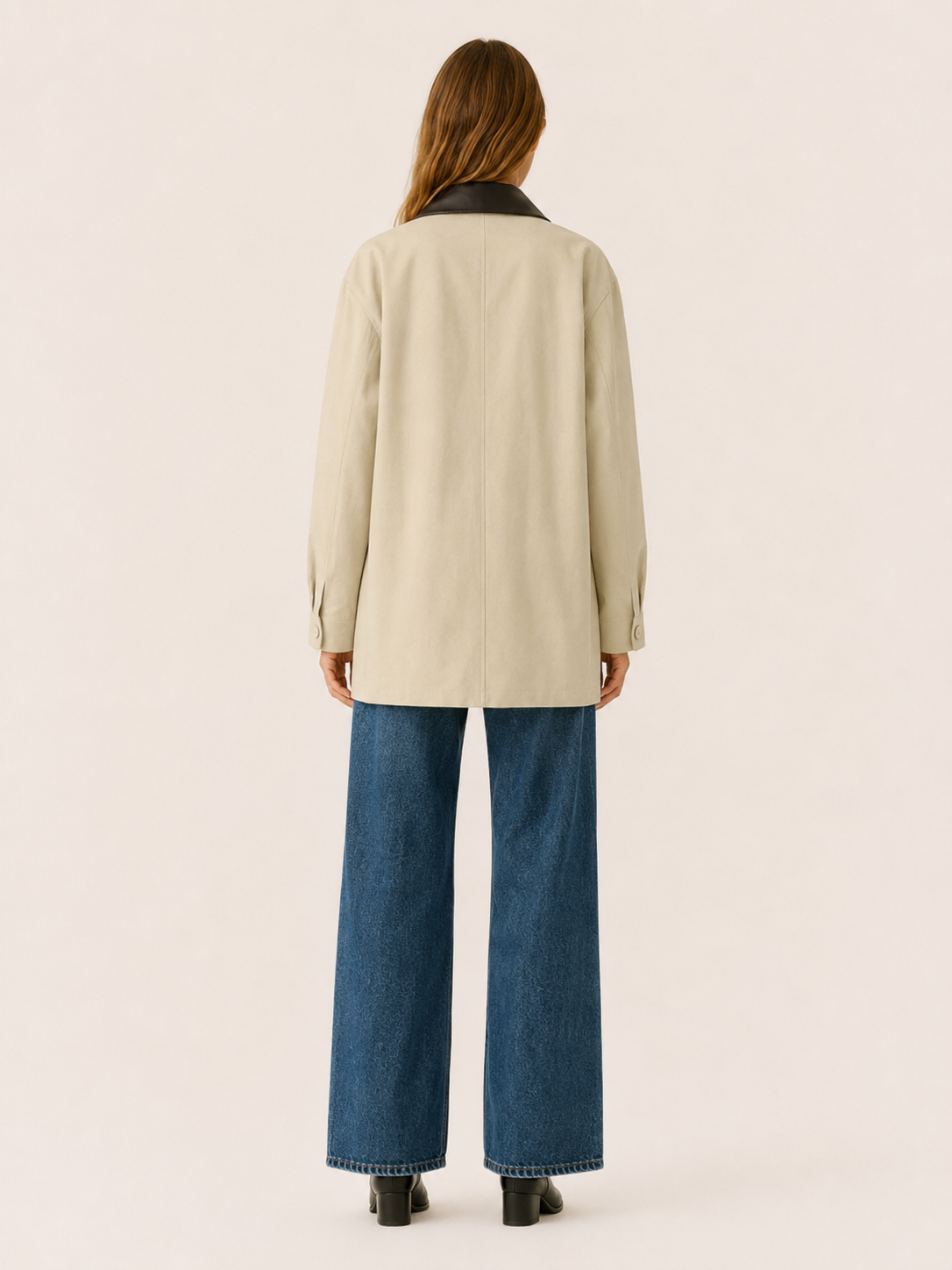 Aurelia | Relaxed Fit Beige Barn Jacket with Contrast Collar - Lumina 1