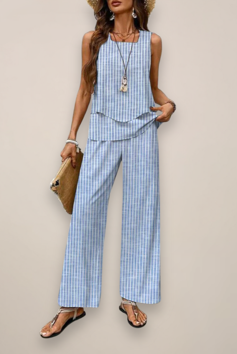 A vibrant printed wide-leg women's set with relaxed fit from Lumina Wear, featuring colorful patterns and comfortable fabric.