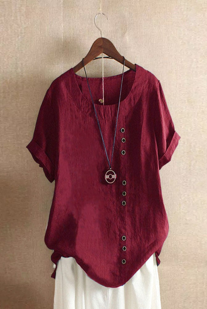 Beatrice Lumina Wear relaxed casual blouse with button detail, featuring a comfortable fit and stylish design.
