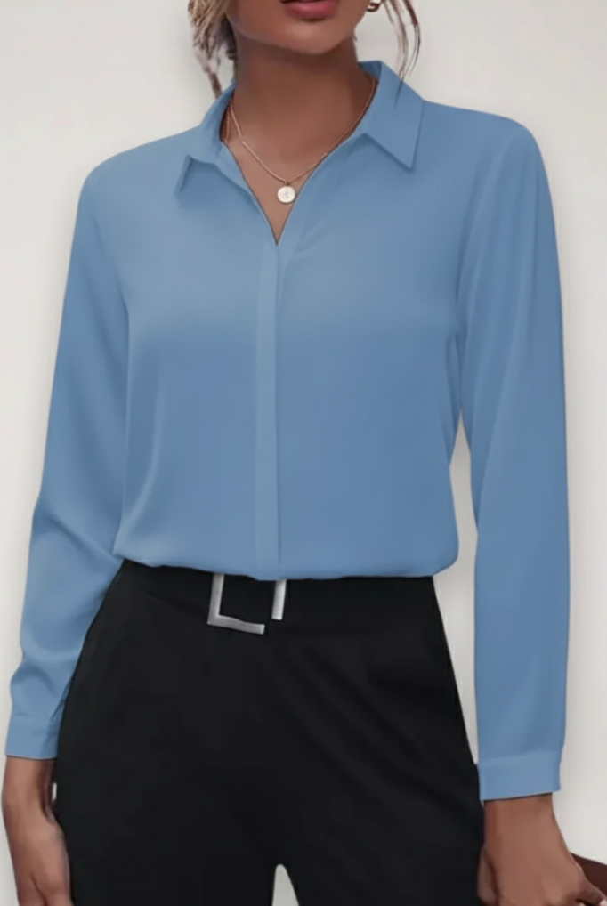 Elegant lavender women's blouse by Lumina Wear featuring a tailored fit and button-up design, perfect for professional or casual wear.