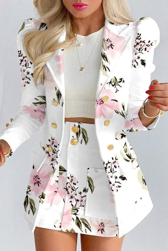 Lumina Wear Bella tailored floral blazer and skirt set for women, featuring a stylish, fitted design with vibrant floral pattern.