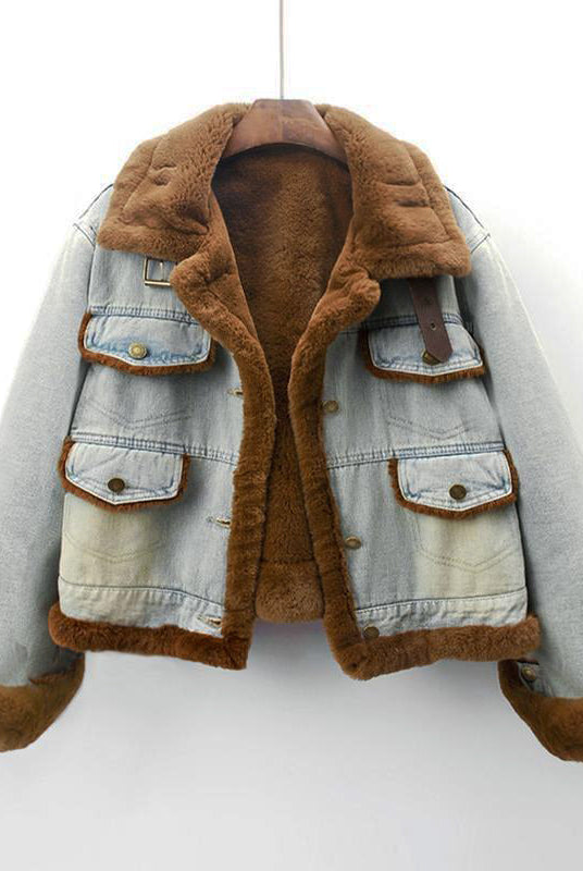 Vintage tailored denim coat with multi pockets, Lumina Wear Beverly jacket, stylish and versatile outerwear for casual or layered looks.