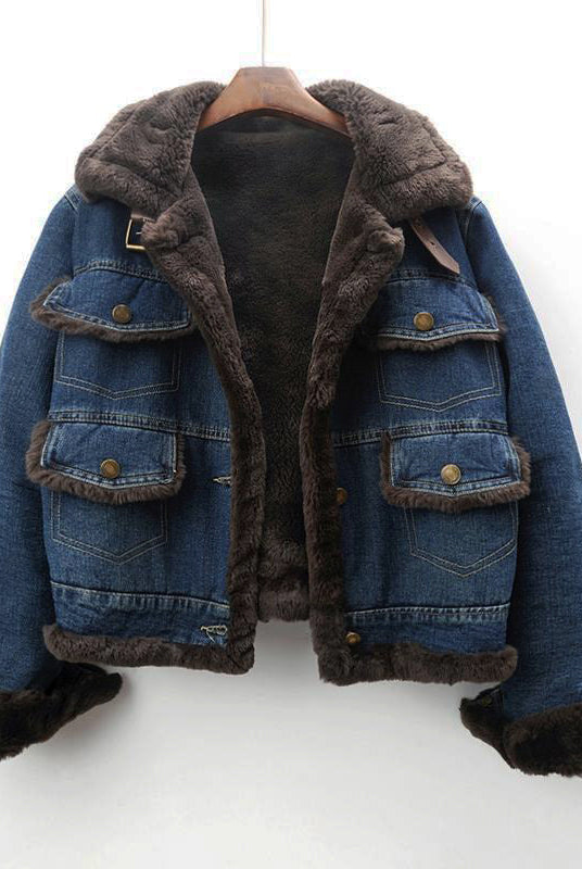 Vintage tailored denim coat with multi pockets from Lumina Wear, shown in a classic blue denim style.