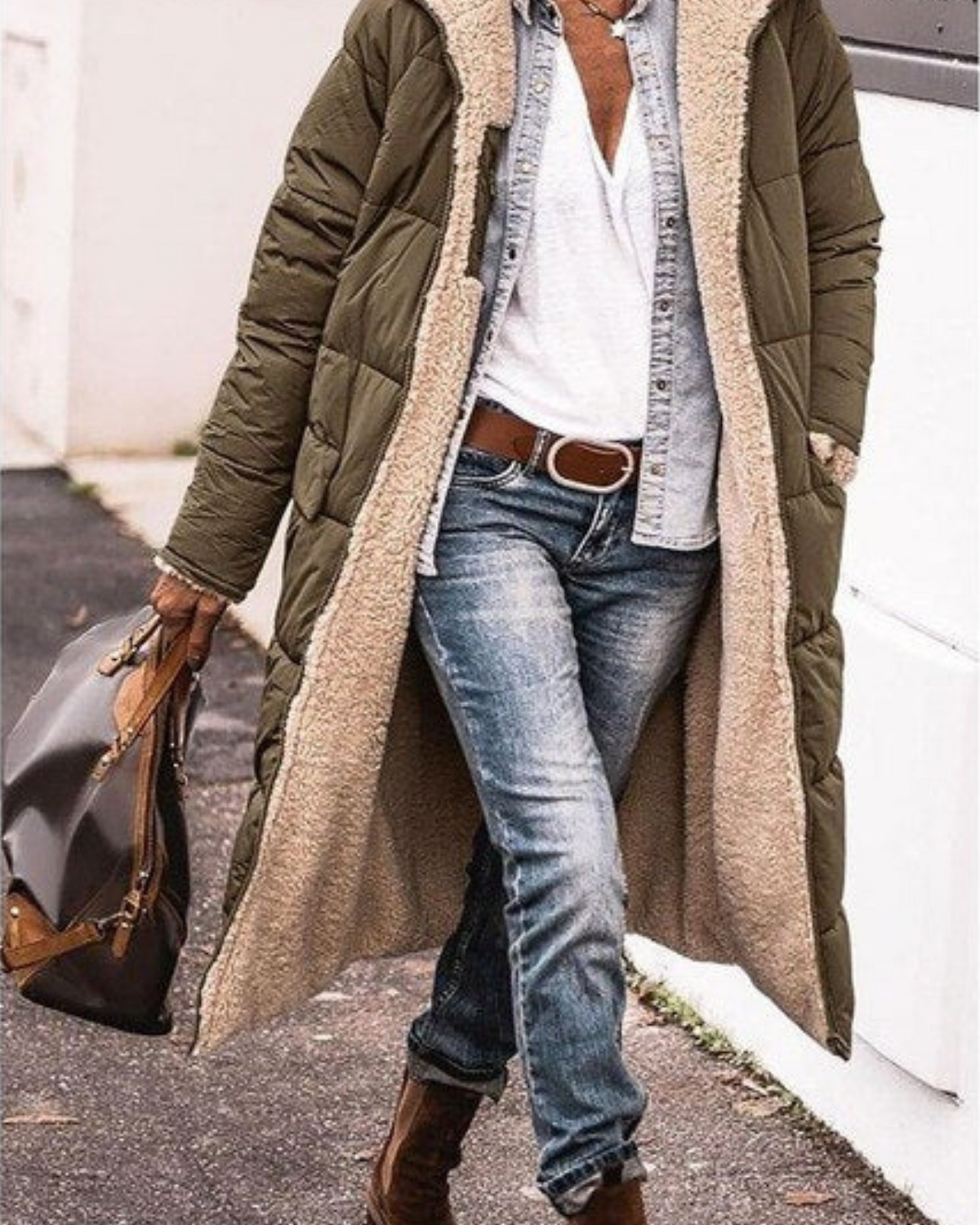 Elegant reversible long winter coat for women by Lumina Wear, featuring cozy warmth and stylish design.