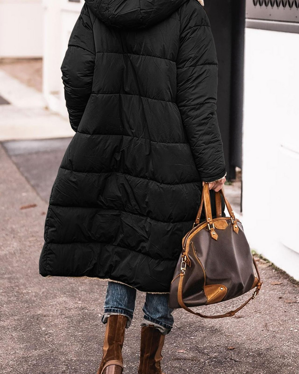 Elegant reversible long winter coat for women by Lumina Wear, featuring cozy warmth and stylish design.