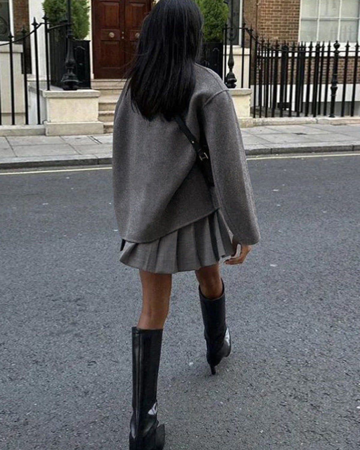 Black Charlene double-breasted peacoat with stand collar by Lumina Wear, stylish coat featuring classic design and tailored fit.