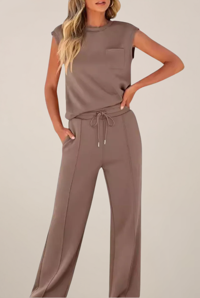 Lumina Wear Charlotte women's relaxed fit two-piece pants set with drawstring waist, casual and comfortable fashion.