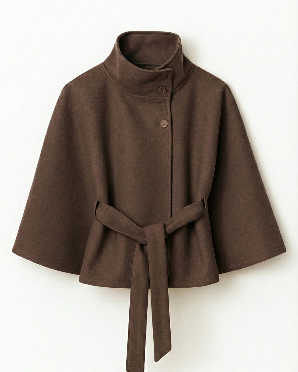 Lumina Wear Chloe high-neck camel cape coat for women, stylish jacket with elegant design and tailored fit.