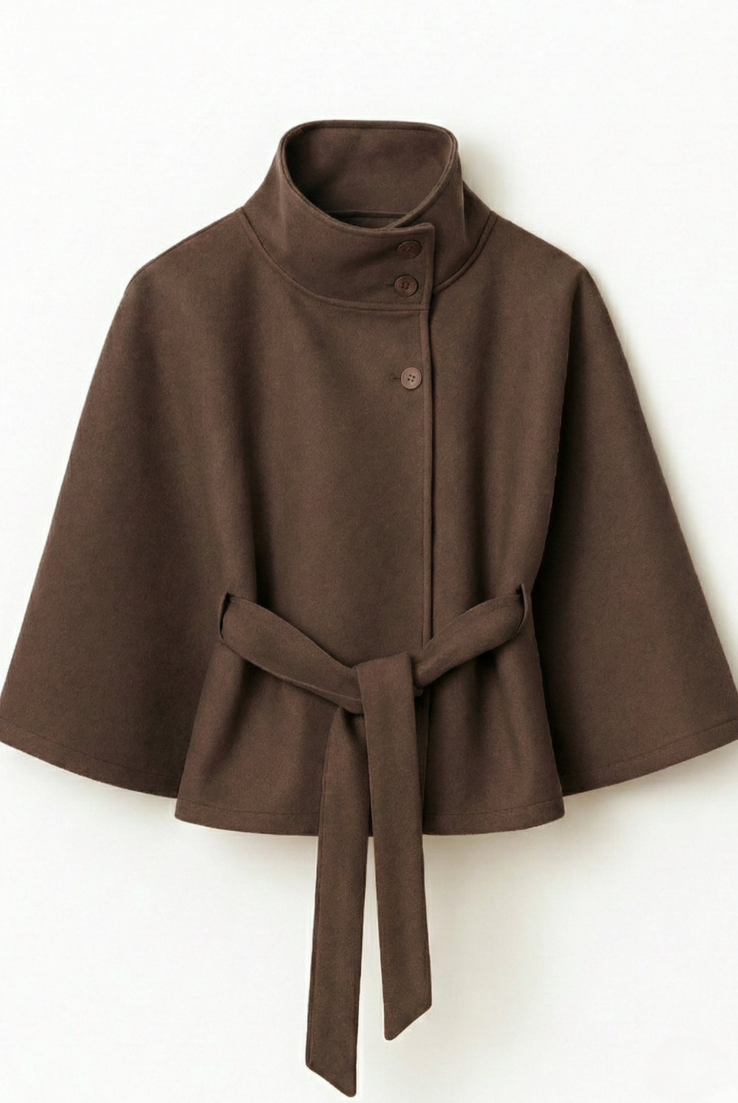 Lumina Wear Chloe high-neck camel cape coat for women, stylish jacket with elegant design and tailored fit.