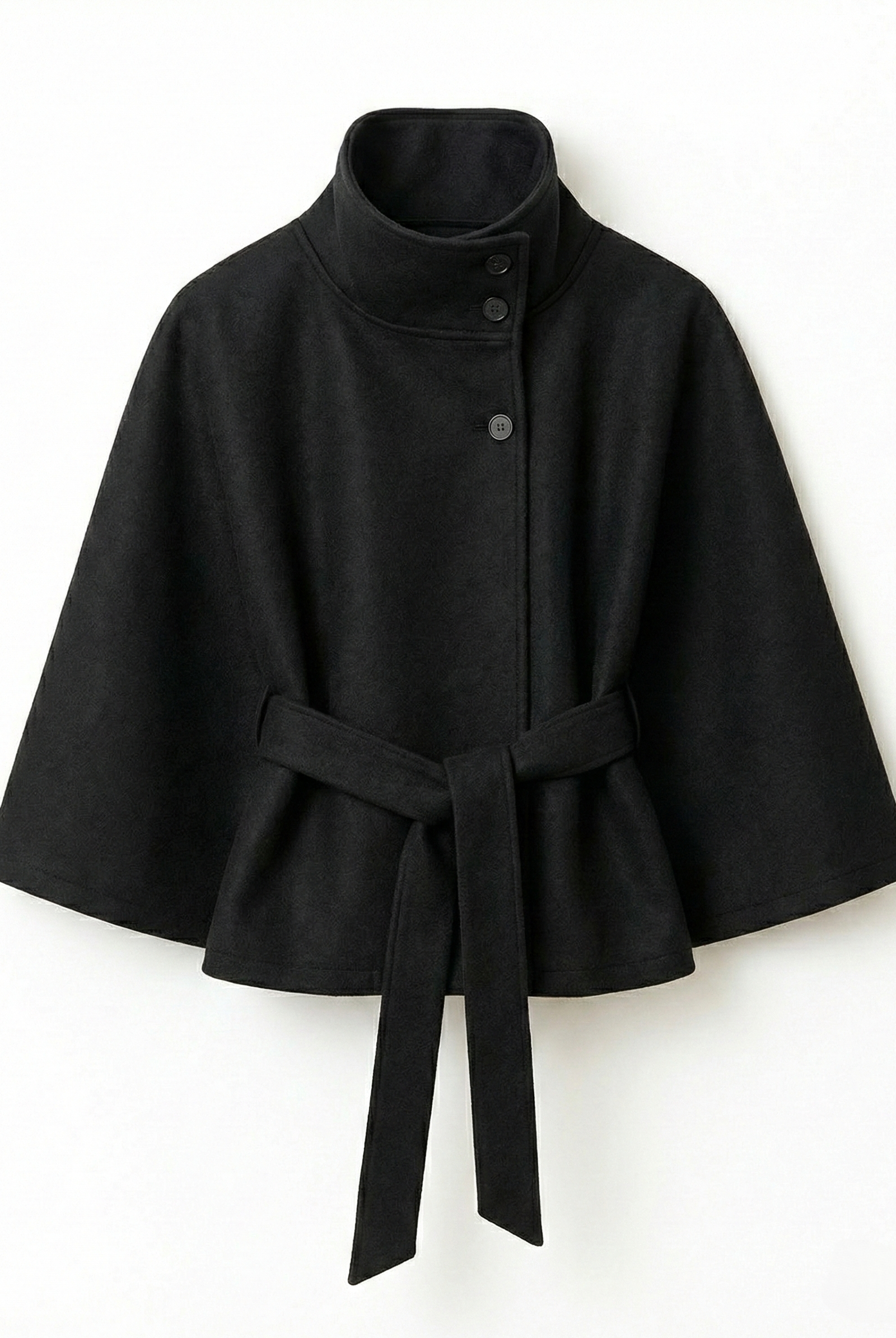 Elegant high-neck camel cape coat for women by Lumina Wear, shown in a stylish jacket design with a sophisticated silhouette.