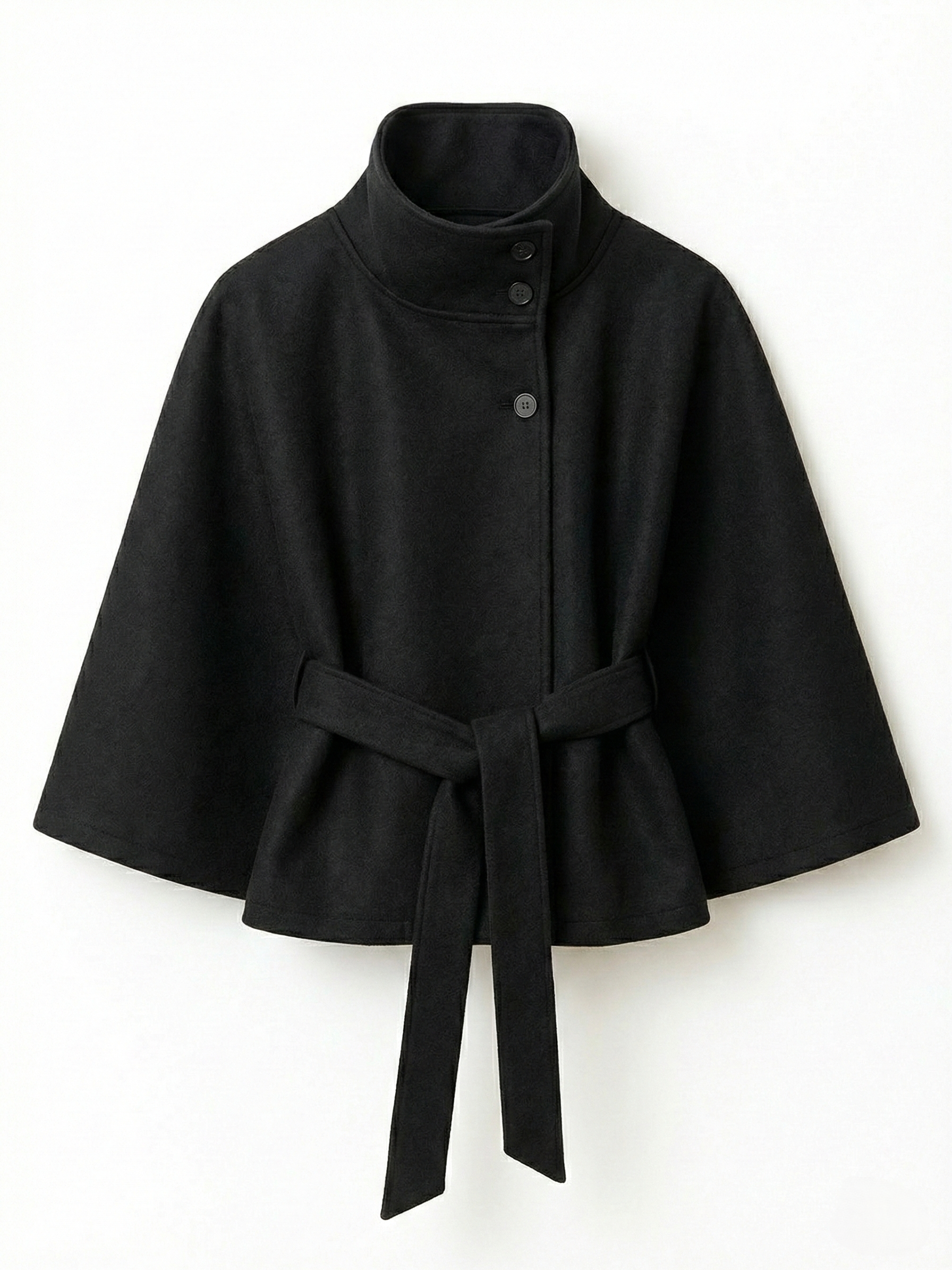 Elegant high-neck camel cape coat for women by Lumina Wear, shown in a stylish jacket design with a sophisticated silhouette.