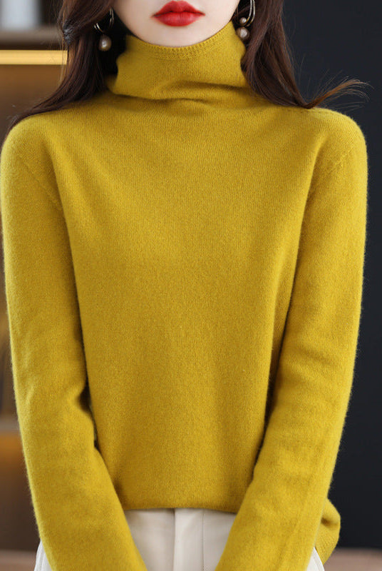 Lumina Wear Chloe wool blend turtleneck sweater with soft, cozy fabric and a glamorous fit, shown on a model.