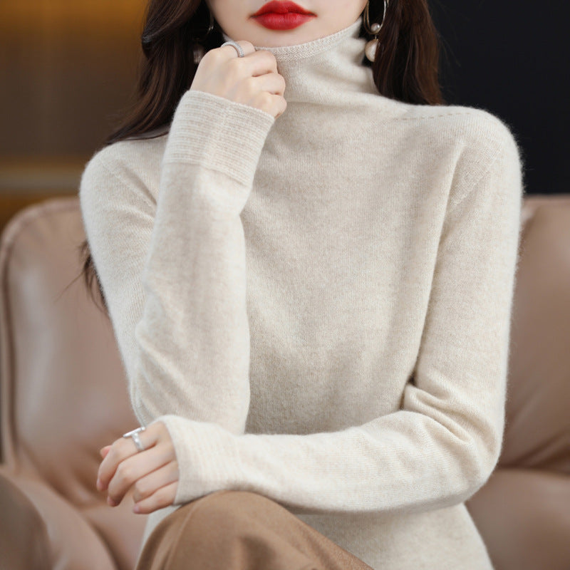 Lumina Wear Chloe glamorously styled turtleneck wool blend sweater with soft comfort, shown in a cozy knit design.