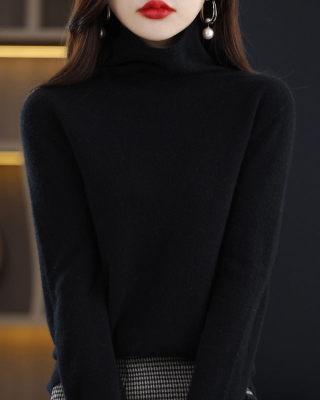 Lumina Wear Chloe glamorously styled turtleneck sweater in wool blend, featuring soft comfort and a cozy fit.