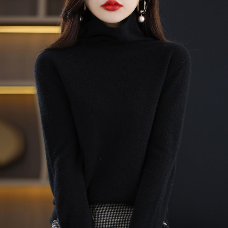Lumina Wear Chloe glamorous turtleneck sweater with wool blend fabric, showing soft comfort and stylish fit in a cozy knit design.