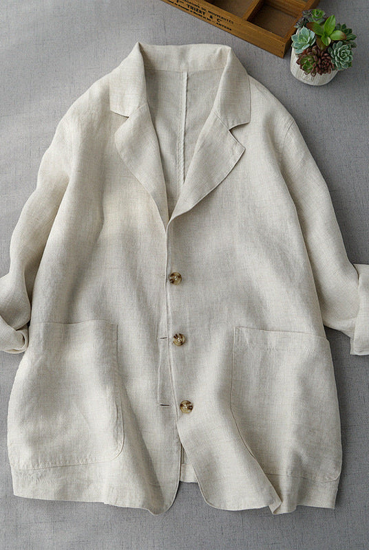 Lumina Wear Chloe linen blend blazer with relaxed fit, structured lapel, and tailored design, perfect for smart-casual style.
