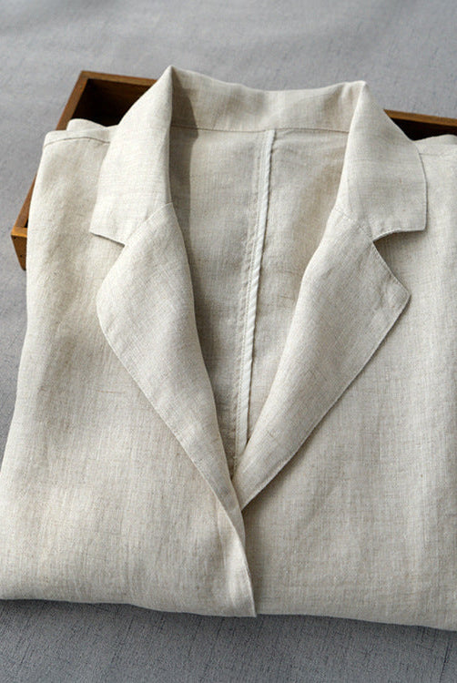 Lumina Wear Chloe relaxed fit linen blend blazer with structured lapel, shown on a hanger against a neutral background.