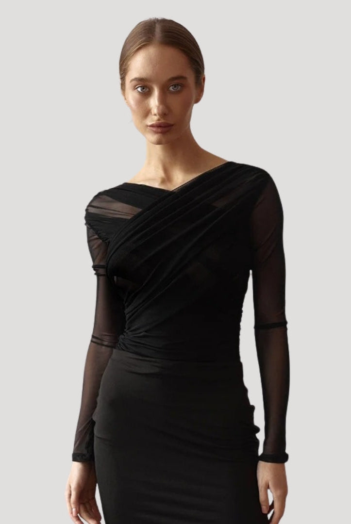 Lumina Wear Claire sheer wrap top, elegant blouse with flattering fit, lightweight and stylish for a sophisticated look.