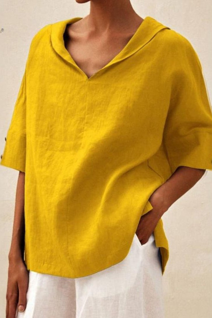 Lumina Wear Clara relaxed fit V-neck top, casual T-shirt with effortless style, soft fabric, and comfortable fit.
