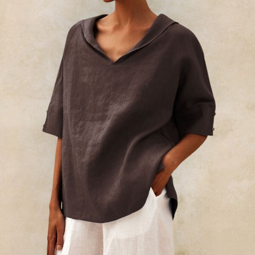 Lumina Wear Clara relaxed fit V-neck top, casual T-shirt with soft fabric and stylish design, perfect for everyday wear.