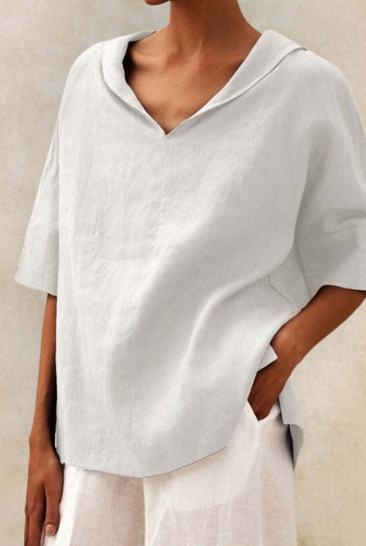 Lumina Wear Clara relaxed fit V-neck top, casual T-shirt with effortless style, soft fabric, and a comfortable fit.