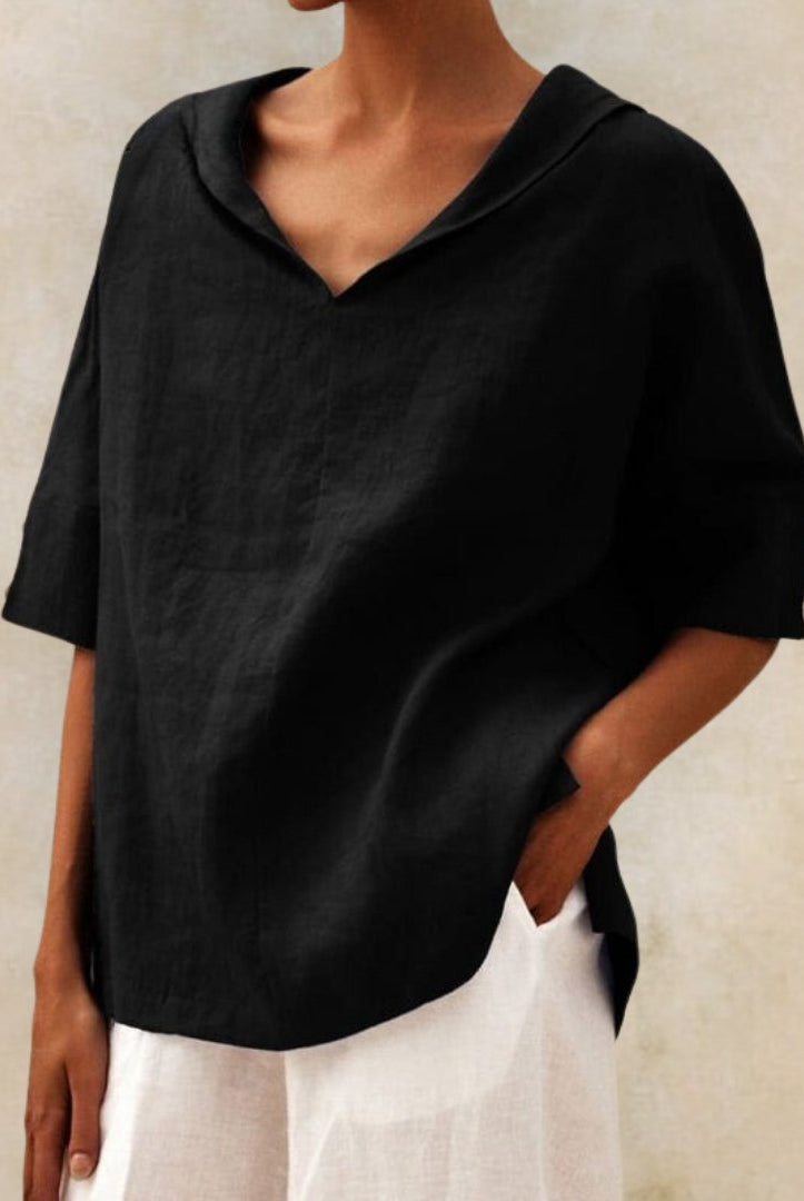 Light gray Lumina Wear Clara relaxed fit V-neck top with short sleeves and simple, effortless style.