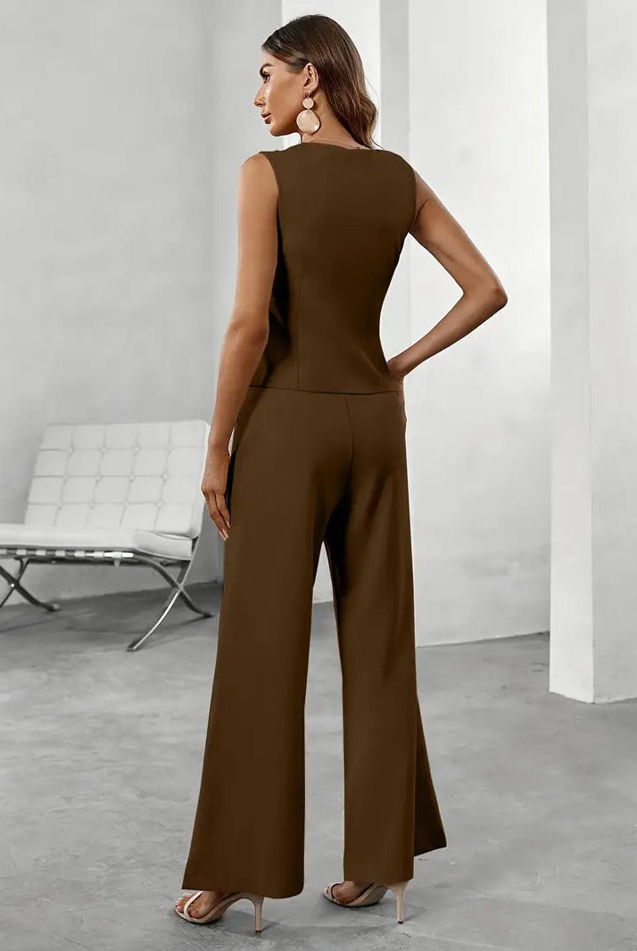 Daisy Lumina women's tailored spring vest and pant suit set with button details, featuring a stylish and fitted design.
