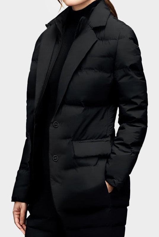 Lightweight water-resistant women's windbreaker with cozy insulation from Lumina Wear, featuring a stylish Elena design.