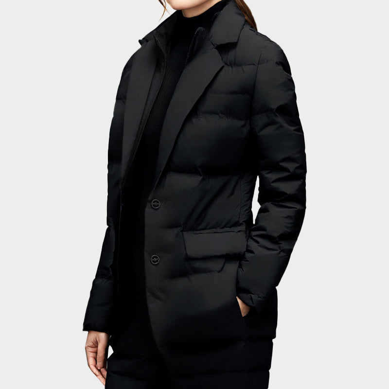 Lightweight water-resistant women's windbreaker with cozy insulation from Lumina Wear, featuring a stylish Elena design.