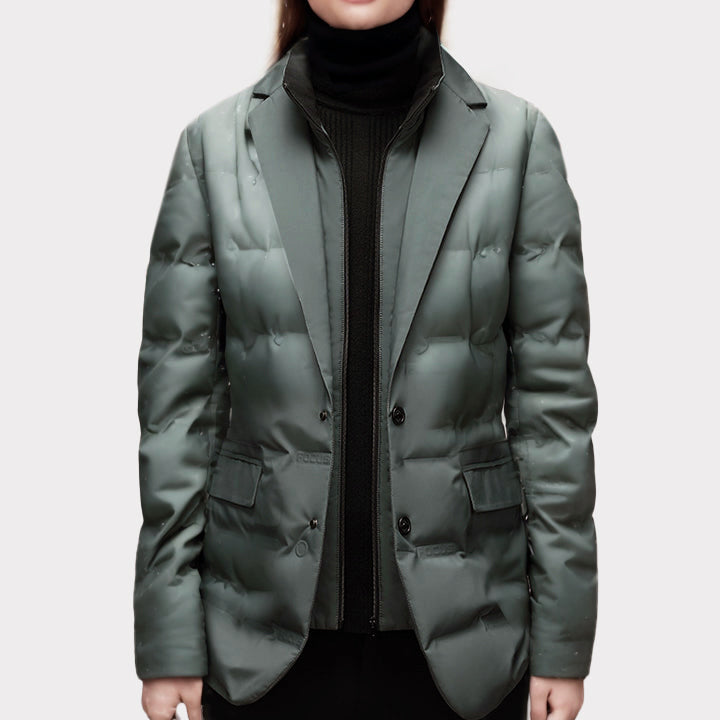 Lightweight water-resistant women's windbreaker called Elena by Lumina Wear, with cozy insulation and sporty design.