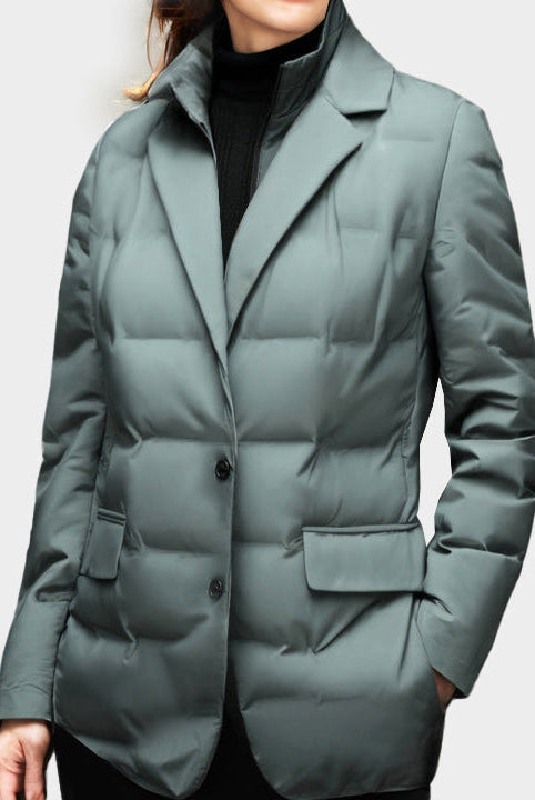 Lightweight water-resistant women's windbreaker jacket with cozy insulation by Lumina Wear, designed for outdoor protection and comfort.