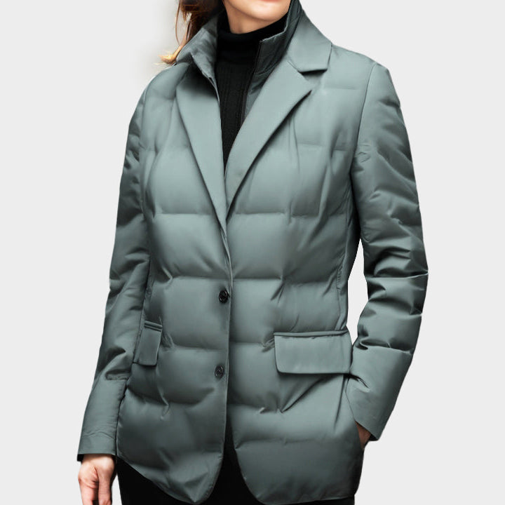 Lightweight water-resistant women's windbreaker jacket with cozy insulation by Lumina Wear, designed for outdoor protection and comfort.