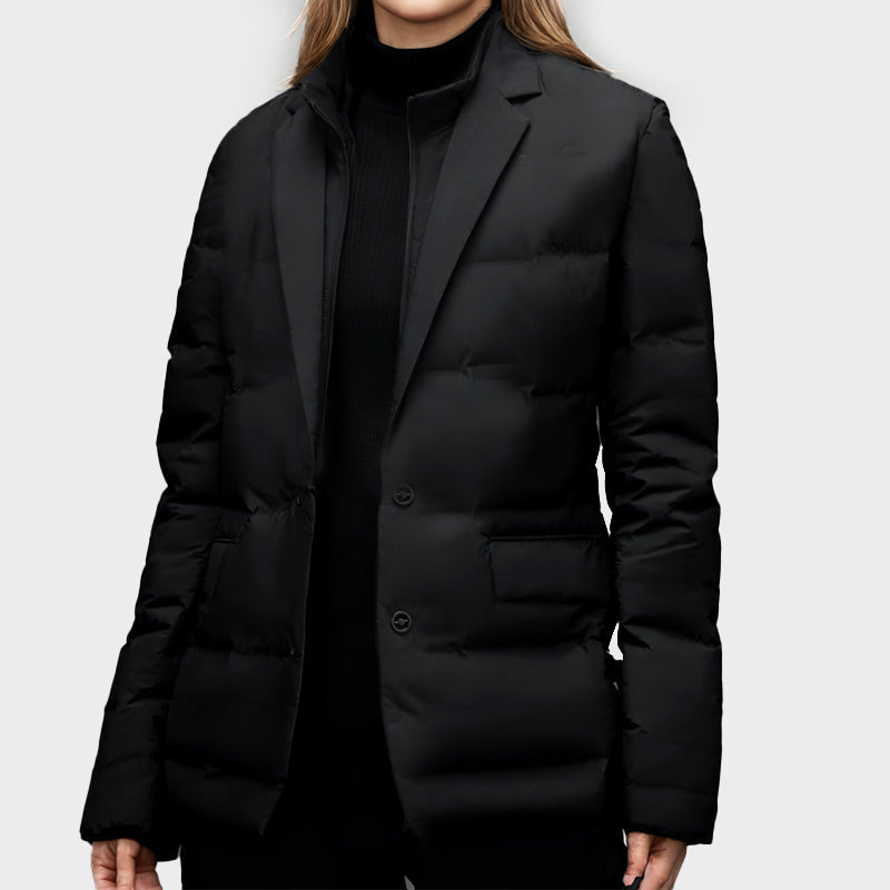 Lightweight water-resistant women's windbreaker with cozy insulation from Lumina Wear, shown in a sleek design suitable for outdoor wear.