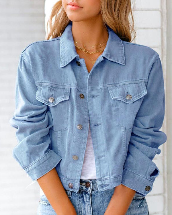 Lumina Wear Elise embellished classic denim jacket with modern design, featuring decorative details and a stylish fit.