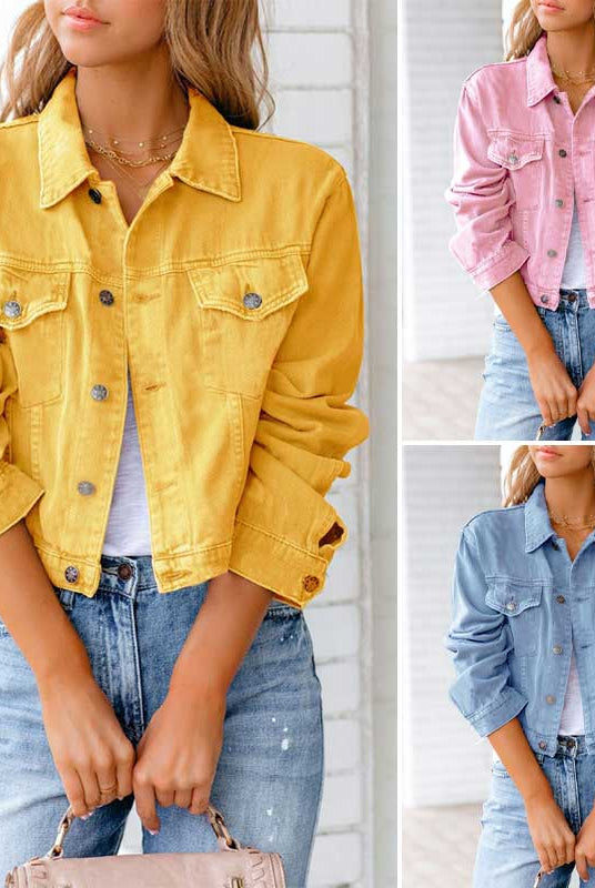 Lumina Wear Elise embellished classic denim jacket with modern details, showcasing intricate embroidery and stylish design.