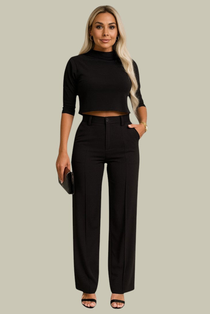Lumina Wear Ella two-piece set featuring a chic cropped top and tailored trousers, stylish outfit for modern fashion.
