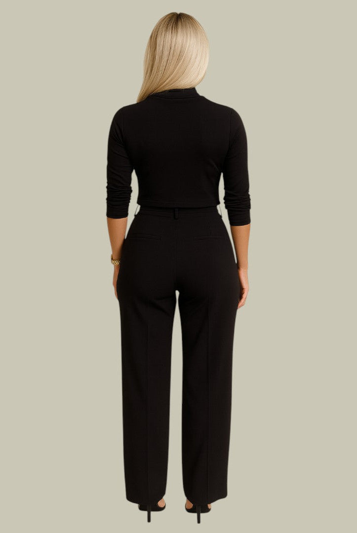 Lumina Wear Ella chic cropped top and tailored trousers two-piece set displayed on a model, stylish and modern outfit.