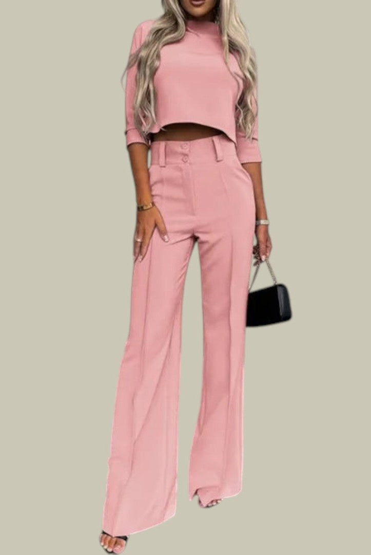 Lumina Wear Ella chic cropped top and tailored trousers two-piece set, stylish outfit for modern fashion.