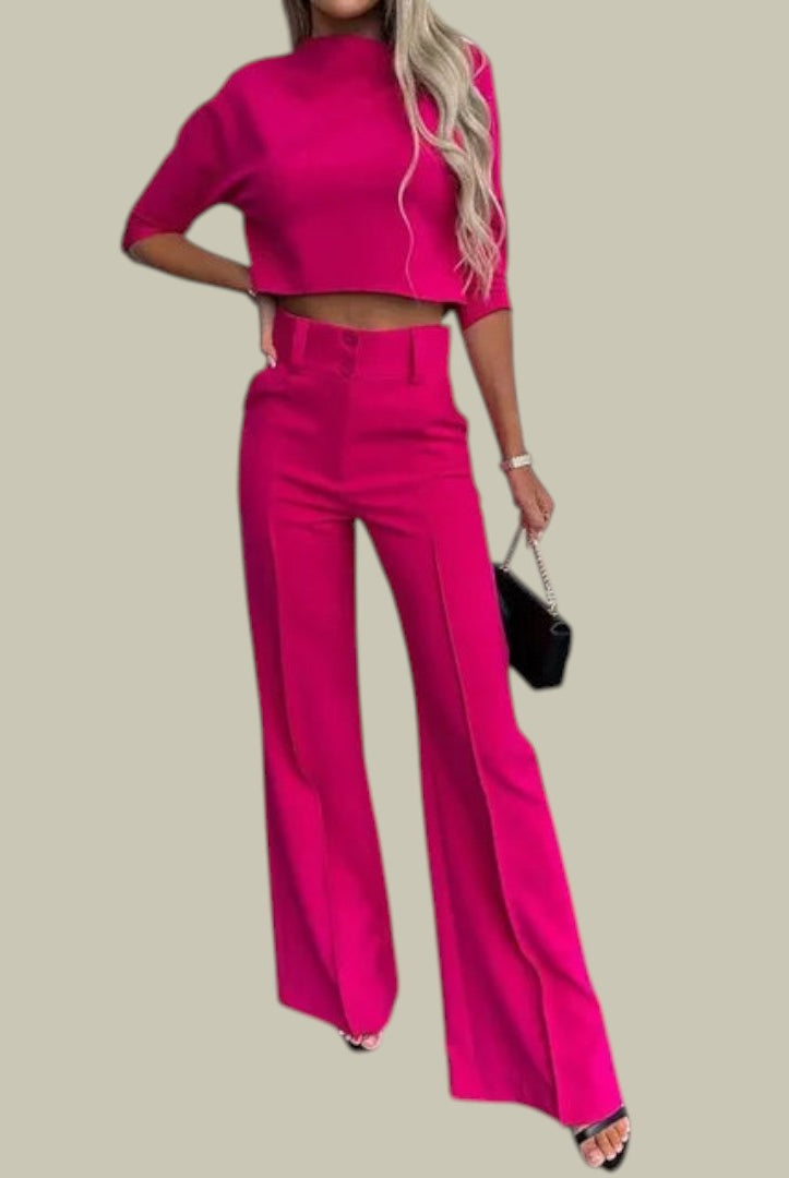 Ella chic cropped top and tailored trousers two-piece set by Lumina Wear, styled for a modern, sophisticated look.