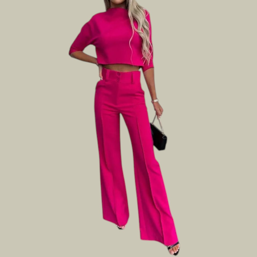 Ella chic cropped top and tailored trousers two-piece set by Lumina Wear, styled for a modern, sophisticated look.