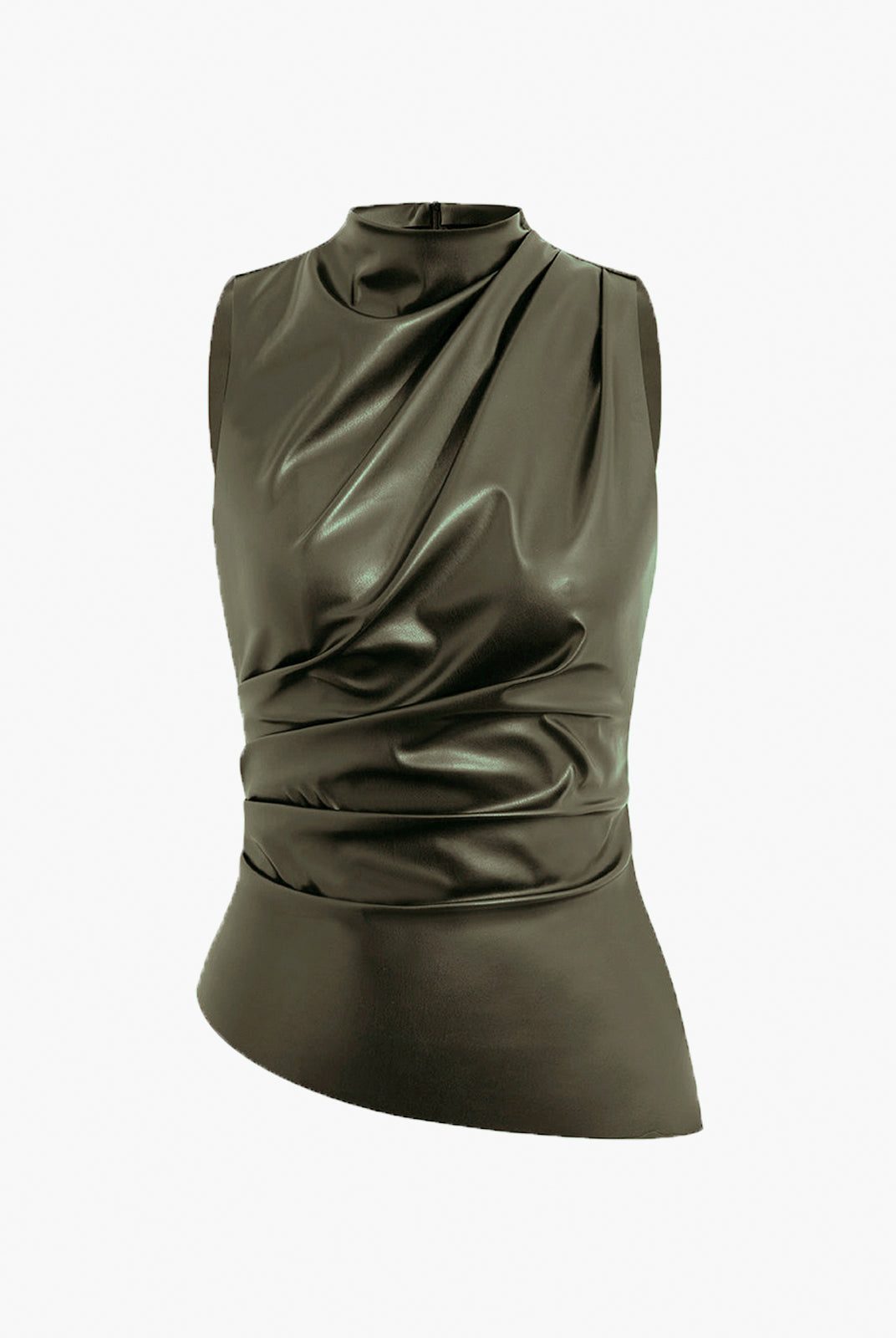 Lumina Wear Ella sleeveless high neck tank top for women, shown in a close-up of the black fabric and fitted style.