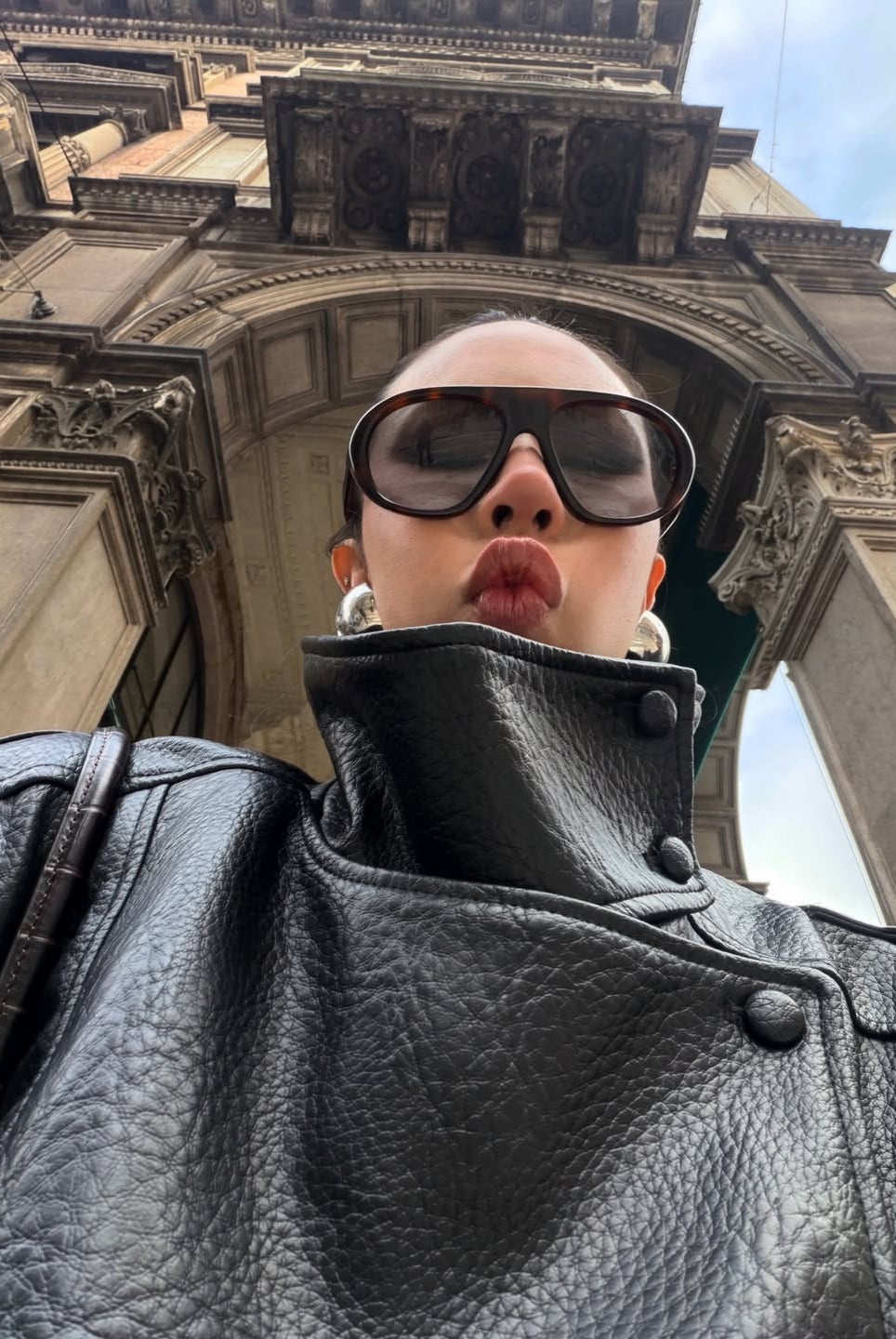 Women’s oversized structured high-neck faux leather jacket by Lumina Wear, featuring a bold, fashionable design and sleek black finish.
