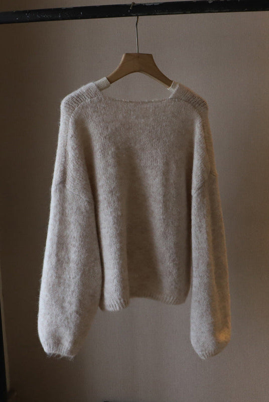 Lumina Wear Fiorentina vintage V-neck sweater with soft draped fabric, comfortable fit, in a cozy, stylish design.