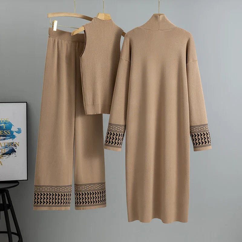 Giuliana Lumina Wear embroidered trim relaxed fit three-piece set, featuring coordinated dresses with intricate embroidery and comfortable design.