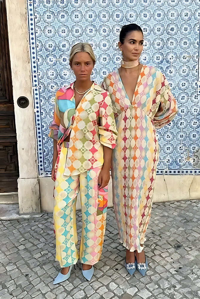 Colorful Lumina Wear Grace relaxed fit casual two-piece set, featuring a stylish top and matching pants for comfortable everyday wear.