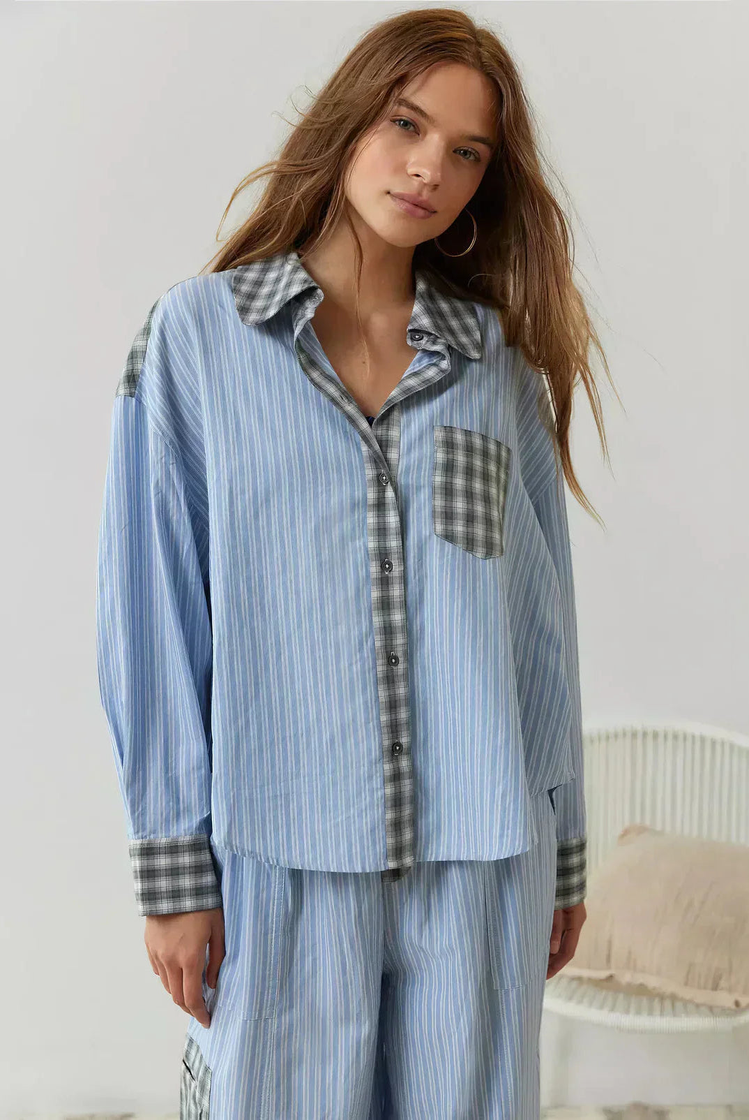 Lumina Wear Grace spring plaid two-piece women's clothing set featuring a stylish coordinated design and lightweight fabric.