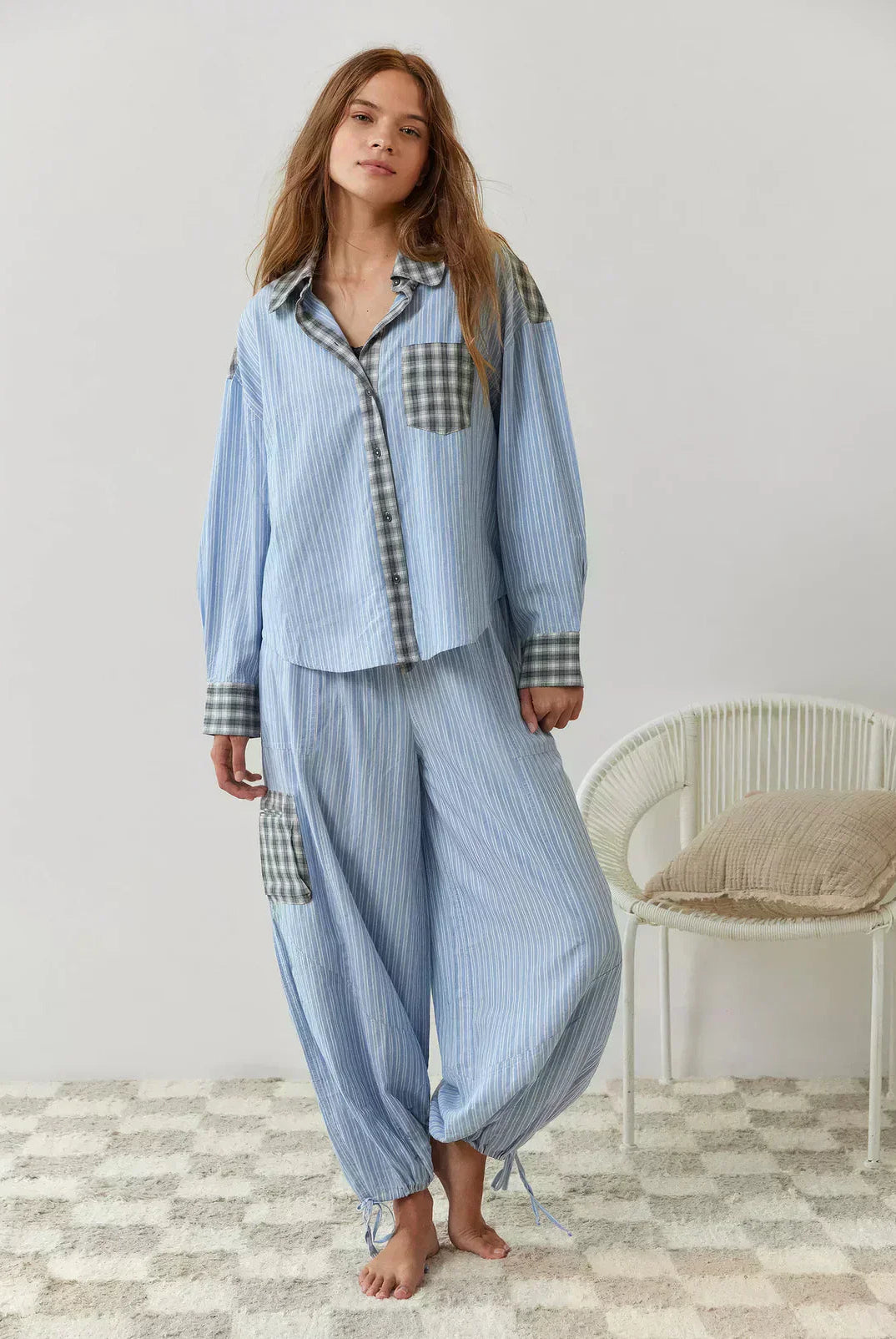 Women's spring plaid two-piece set by Lumina Wear featuring a coordinated design and effortless style.